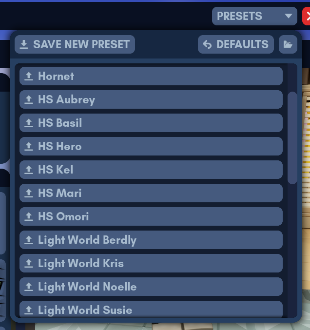Avatar editor presets