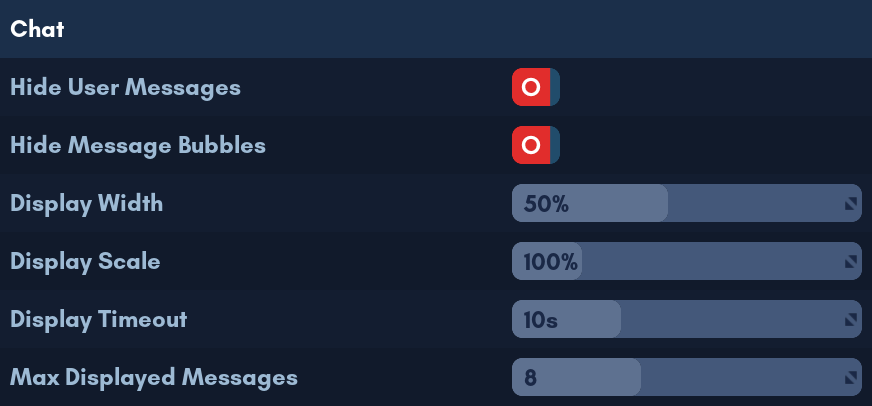 The Chat section in the General options menu