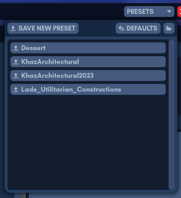 Palette editor presets